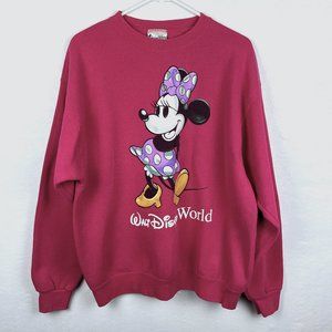 Vintage 90s Hot Pink Walt Disney World Minnie Mouse Sweatshirt Sz M
